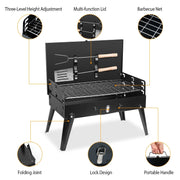 1Pc 16.7x10x17.7in Portable Charcoal Grill Foldable BBQ Suitcase Grill
