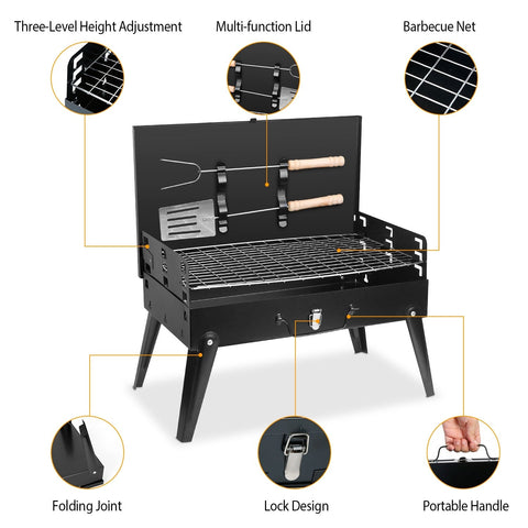 1Pc 16.7x10x17.7in Portable Charcoal Grill Foldable BBQ Suitcase Grill