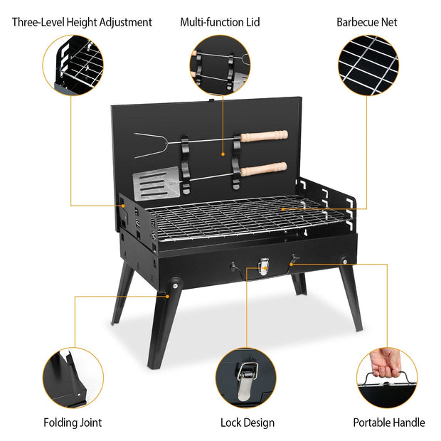 1Pc 16.7x10x17.7in Portable Charcoal Grill Foldable BBQ Suitcase Grill