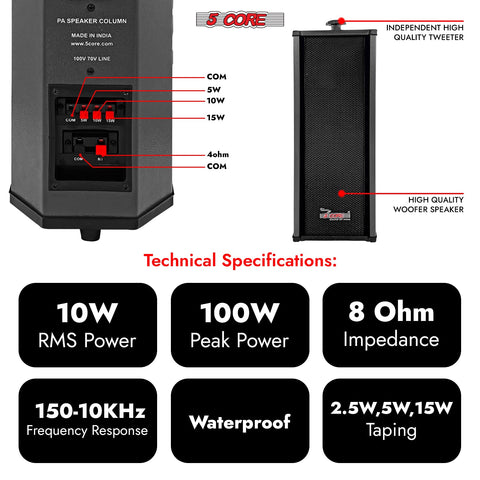 5Core Outdoor Speakers Stereo In Wall 100W Peak Passive Home Audio