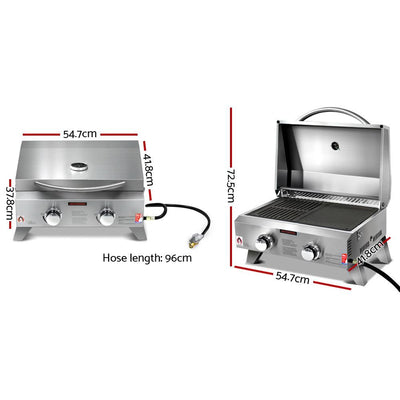 Grillz Portable Gas BBQ Grill 2 Burners with 2 Plates