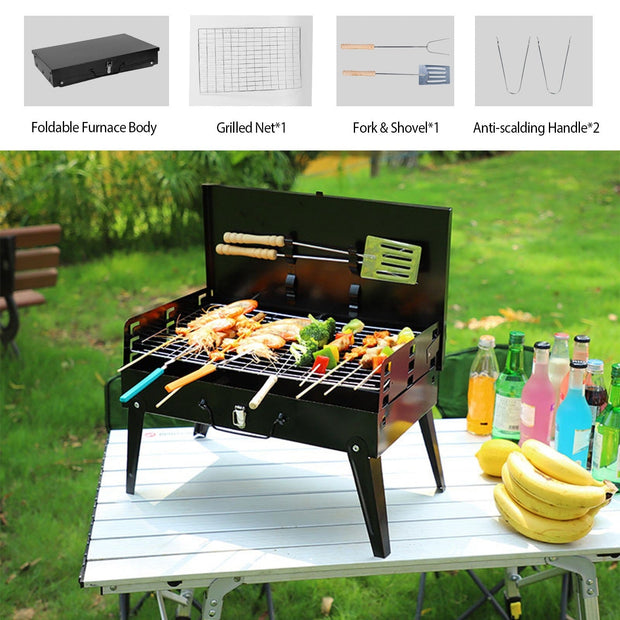 1Pc 16.7x10x17.7in Portable Charcoal Grill Foldable BBQ Suitcase Grill